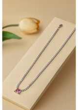 Pink Tennis Necklace (Square Cut)