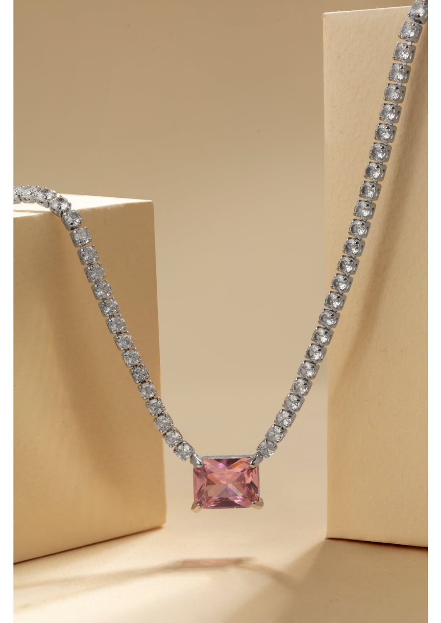 Pink Tennis Necklace (Square Cut)