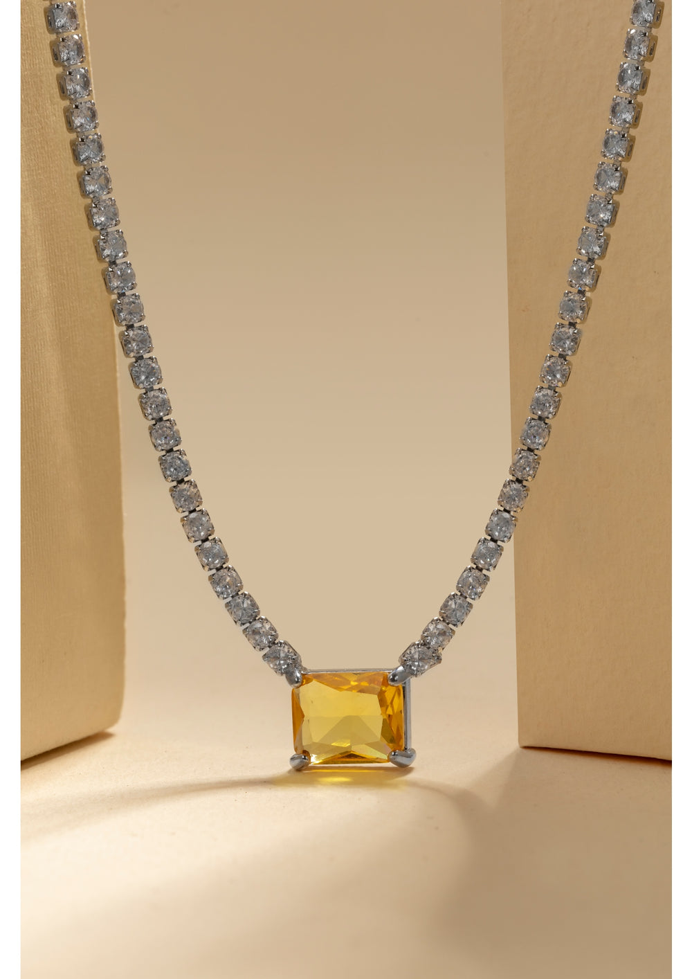 Yellow Tennis Necklace (Square Cut)